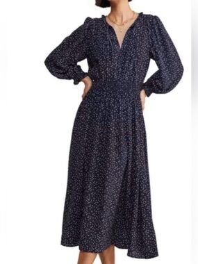 Vineyard Vines Navy Midi Dress with White Dot Print